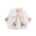 thumbnail image 1 of Owordtank Toddler Girls Faux Fur Coat Cute Cartoon Embroidery Lapel Button Plush Warm Winter Outerwear, 1 of 6