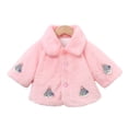thumbnail image 1 of Owordtank Toddler Girls Faux Fur Coat Cute Cartoon Embroidery Lapel Button Plush Warm Winter Outerwear, 1 of 6