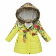 thumbnail image 1 of Owordtank Toddler Girls Floral Print Fleece Lined Long Puffer Jacket Fur Trim Hood Warm Winter Coat, 1 of 7