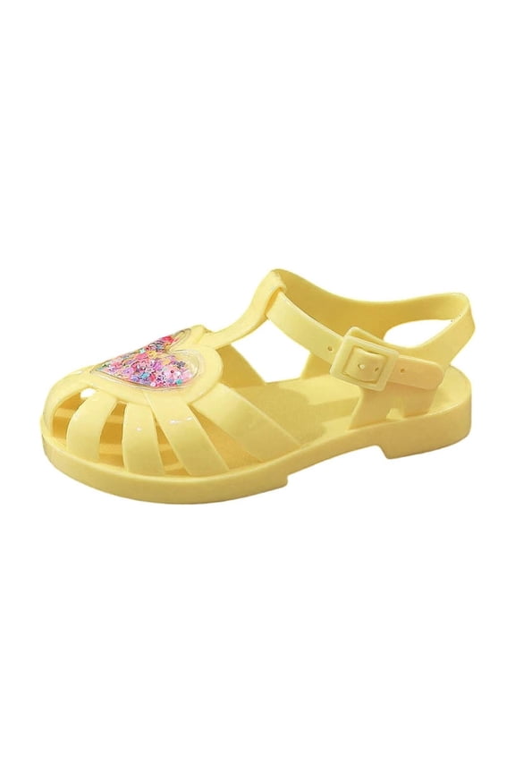 Toddler Girls Jelly Sandals Kids Closed Toe Cute Heart Summer Flat Sandals Summer Beach Comfortable School Slides