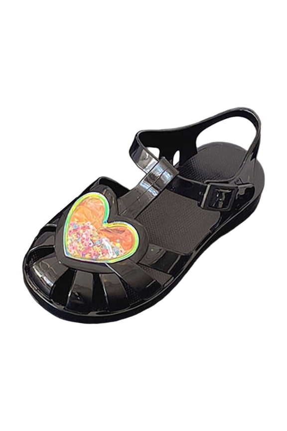 Toddler Girls Jelly Sandals Kids Closed Toe Cute Heart Summer Flat Sandals Summer Beach Comfortable School Slides