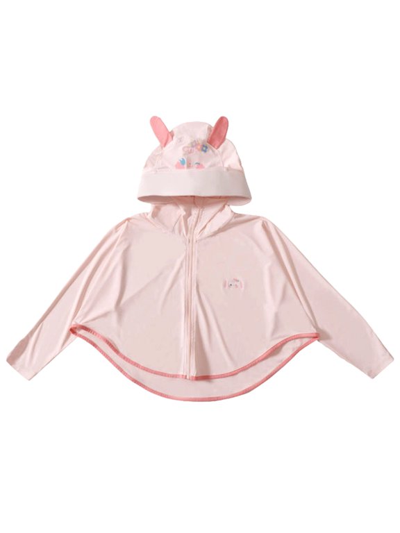 Toddler Girls Panda Ear Hooded Full Zip Light Sun Protection Jacket Cute Cartoon Print Outdoor Coat