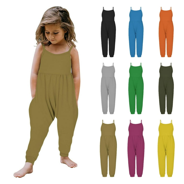 Owordtank Toddler Girl 5t Jumpsuit Solid Color Spaghetti Straps Jumpsuit with Pockets Summer Clothes 1 6 Years