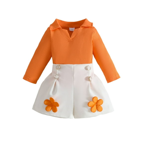 Owordtank Toddler Girls Summer Clothes Lapel V Neck Knitted Tank Top   Floral Pleated Cute Shorts 2 Piece Outfits