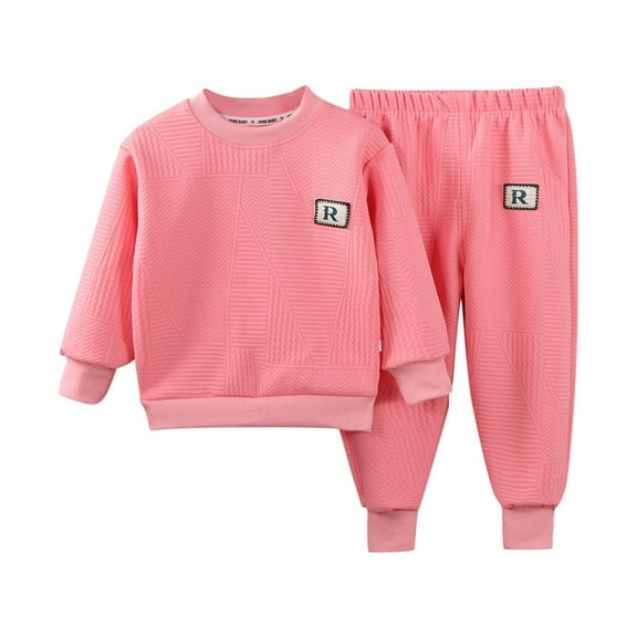 Owordtank Toddler Kids Boys Girls 2-Piece Outfits Fleece Rib-Knit Sweatshirt Jogger Set Solid Soft Sweater Sweatpants Fall Winter