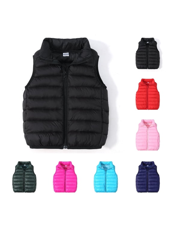 Toddler Kids Boys Girls Puffer Vest Coat Sleeveless Full Zip Coat Outerwear
