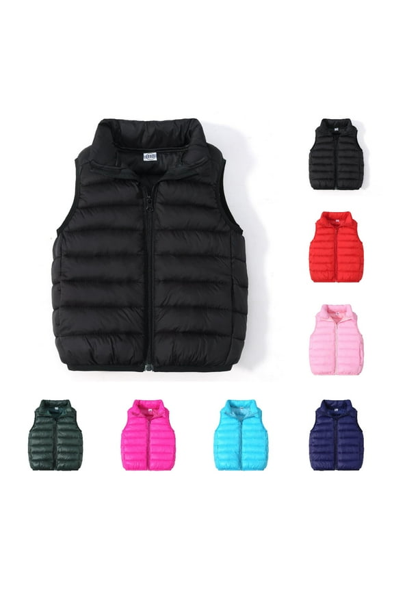 Toddler Kids Boys Girls Puffer Vest Coat Sleeveless Full Zip Coat Outerwear
