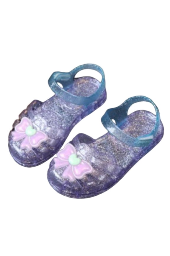 Toddler Sandals Girls Jellies Sandals T-Strap Soft Bottom Flat Non Slip Closed Toe Summer Beach Shoes