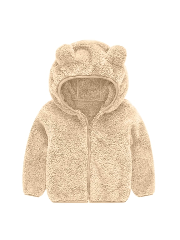 Toddler Sherpa Zip-Up Hooded Jacket With Cute Bear Ears For Warm Daily Winter Outings 6Month-8Years