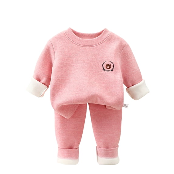 Owordtank Underwear Set Fleece Lined Warm Sweatshirt Baby Boys Girls Base Layer Long Toddler Soft Cozy Outfits