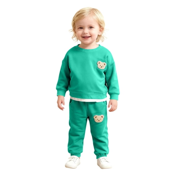 Owordtank Unisex Toddler Bear Sweatshirt & Pants Set - Cozy Fall/Winter Pullover Outfit for Boys & Girls