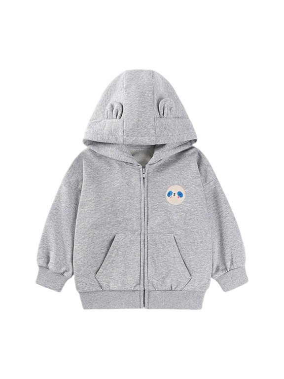 VToddler Bear Ear Hooded Zip Up Sweatshirt Cute Panda Embroidery Pocket Casual Kids Jacket