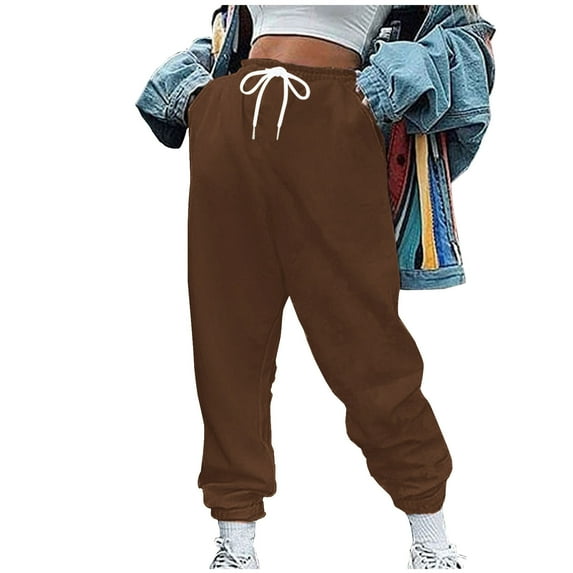 Owordtank Wide Leg Sweatpants for Women Streetwear Solid Color Jogger Pants with Pocket