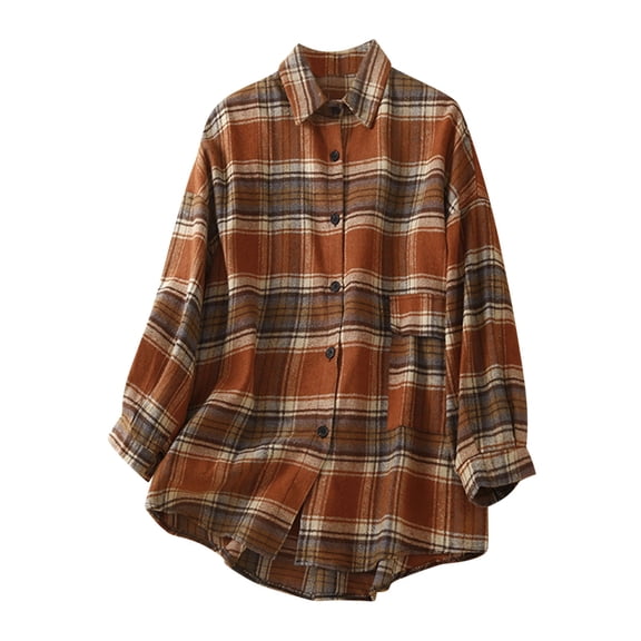 Owordtank Women Ditsy Floral Top Buttons Plaid Shirts Long Sleeve Collared Blouse Dressy Casual Tops Fall