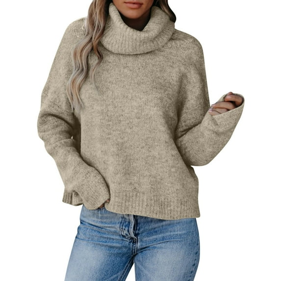 Owordtank Women's 2023 Long Sleeve Cowl Neck Sweaters Casual Loose Fitted Pullover Tops Fashion de+als