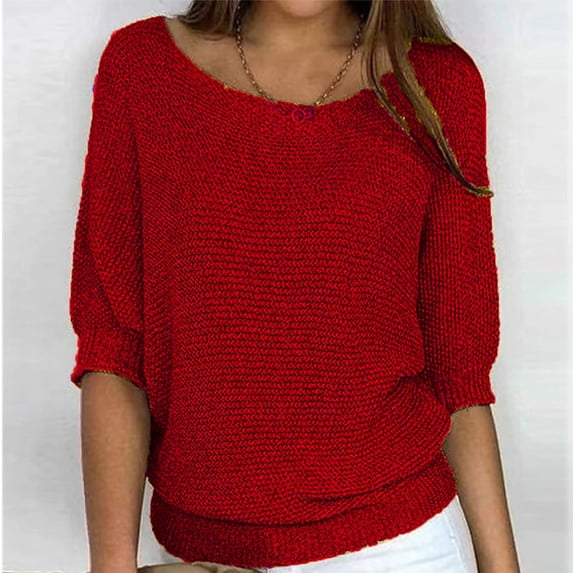 Owordtank Women's Crew Neck 3/4 Sleeve Pullover Sweater Casual Loose Fall Plus Size Tops Knitwear Fashion New Arrivals