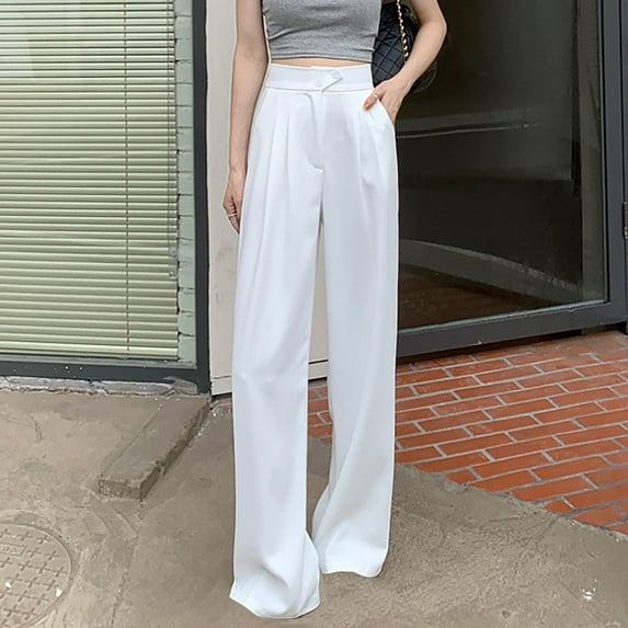 Owordtank Women's High Waist Dress Pants with Pockets Business Casual Wide Leg Solid Color Trouser