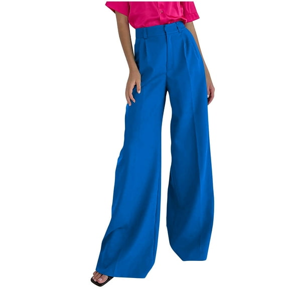 Owordtank Women's High Waist Dress Pants with Pockets Business Casual Wide Leg Solid Color Trouser