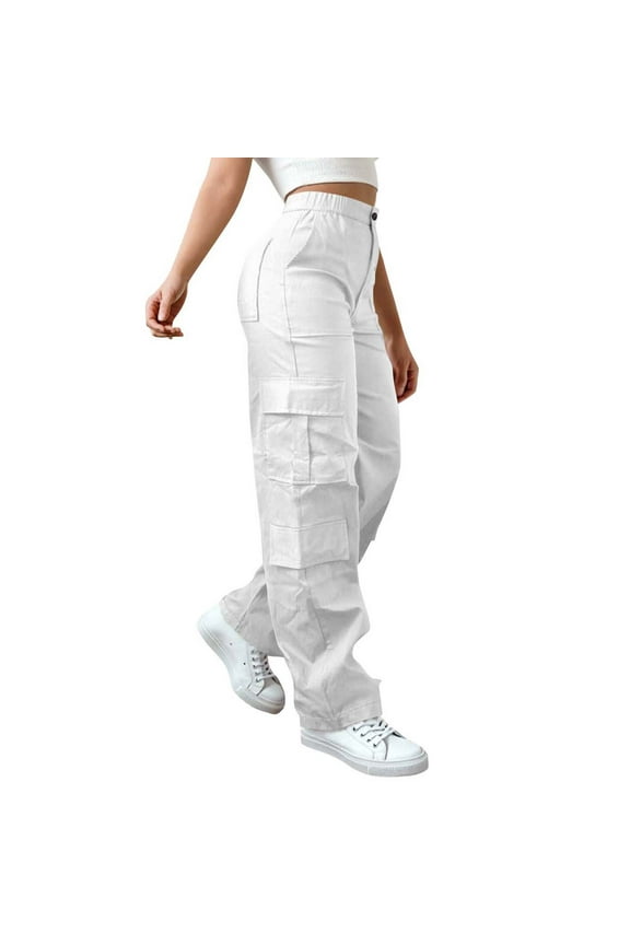 Women's High Waisted Hiking Cargo Pants - Baggy Wide Leg Streetwear Trousers with 6 Pockets, Drawstring Elastic Waist for Outdoor Activities