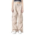 thumbnail image 1 of Owordtank Women's Parachute Cargo Joggers Baggy - Wide Leg Casual Pants with Pockets, Elastic Drawstring Waist for Comfortable Streetwear, 1 of 5