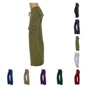 MITANKCOO Owordtank Womens Casual Cargo Pants with Pockets Plus Size Straight Wide Leg Drawstring Trousers Time and Clarence under 10