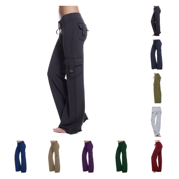 Owordtank Womens Casual Cargo Pants with Pockets Plus Size Straight Wide Leg Drawstring Trousers Time and Clarence under 10