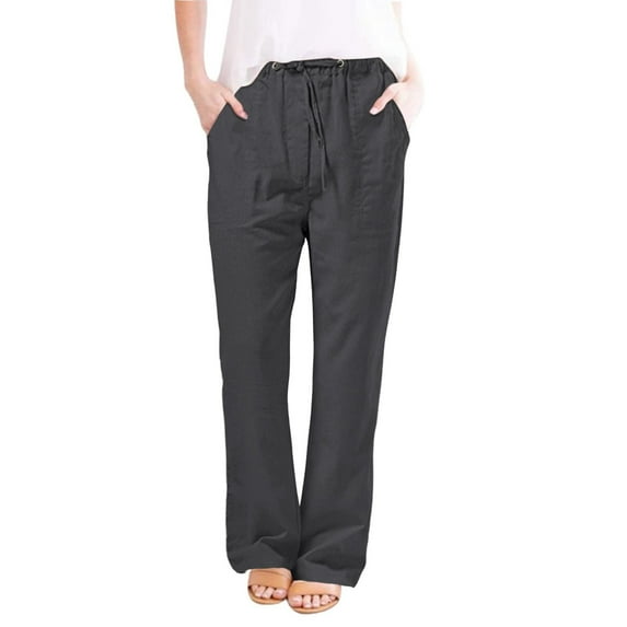 Owordtank Womens Casual Pants with Pockets Tie Waist Wide Leg Plus Size Comfy Pants Loungewear