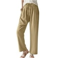 thumbnail image 1 of Owordtank Womens Drawstring Capris Elastic Solid Color Trouser Casual Cotton Linen Pencil Pants, 1 of 5