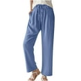 thumbnail image 1 of Owordtank Womens Drawstring Capris Elastic Solid Color Trouser Casual Cotton Linen Pencil Pants, 1 of 5