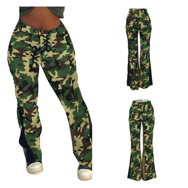 Owordtank Womens Streetwear Camo Pants with Pockets Casual Camouflage