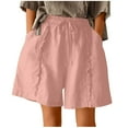thumbnail image 1 of Owordtank Womens Summer Flat Front Shorts with Pockets Cotton Linen Wide Leg Lounge Shorts, 1 of 6
