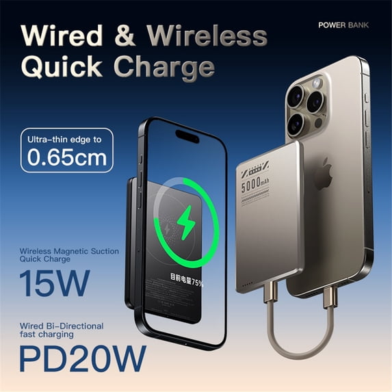 Owyfho 20W PD 15W Wireless Fast Charge 5000mAh Portable Magsafe Power Bank for iPhone 16 15 14 Samsung