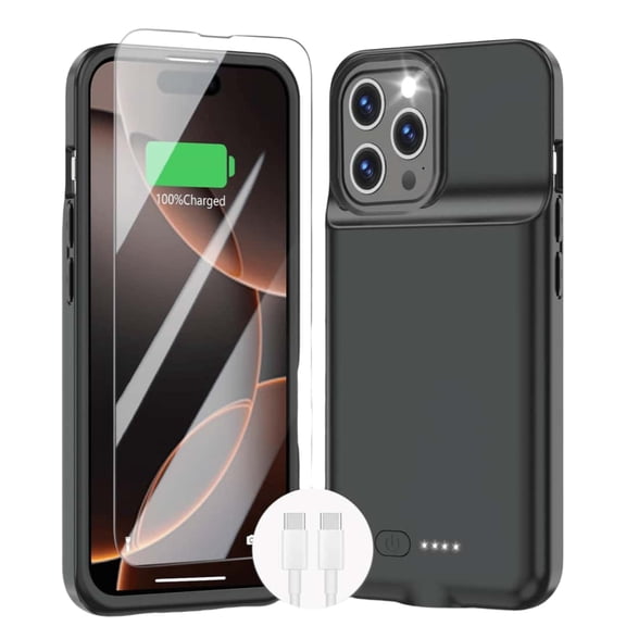 Owyfho Battery Case for iPhone 16 Pro Max , Ultra Slim 6800mAh Extended Rechargeable Charging Case, Backup Portable Rechargeable Protective Charger Case - Black
