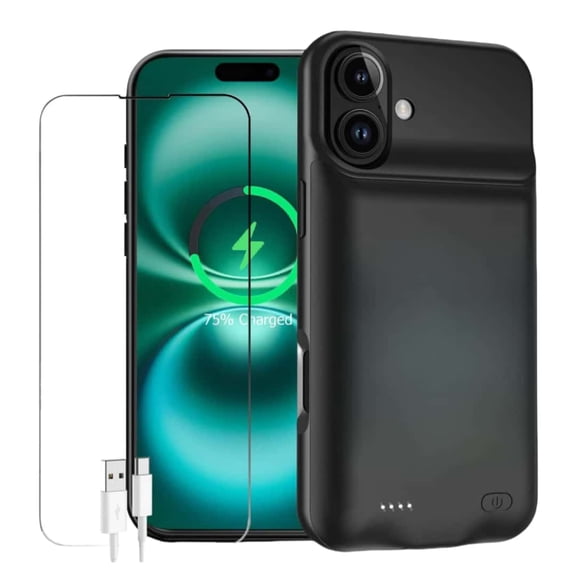 Owyfho Battery Case for iPhone 16 , Ultra Slim 6800mAh Extended Rechargeable Charging Case, Backup Portable Rechargeable Protective Charger Case - Black