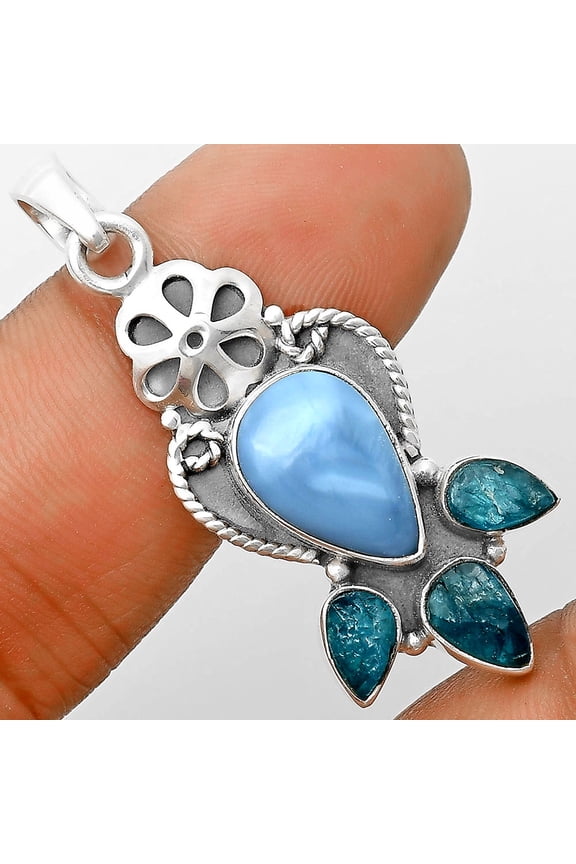 Owyhee Opal & Neon Blue Apatite Rough 925 Sterling Silver Pendant Jewelry P-1570 SDP135942