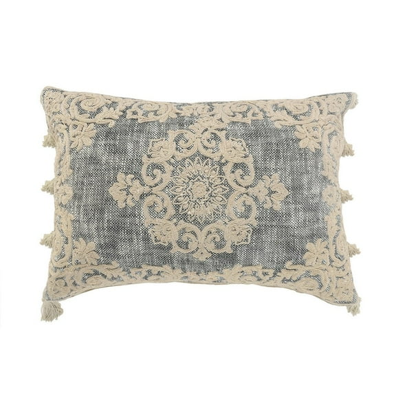 Ox Bay Eliza 14" x 20" Gray/Ivory Embroidered Medallion Cotton Adult Decorative Throw Pillow Cover