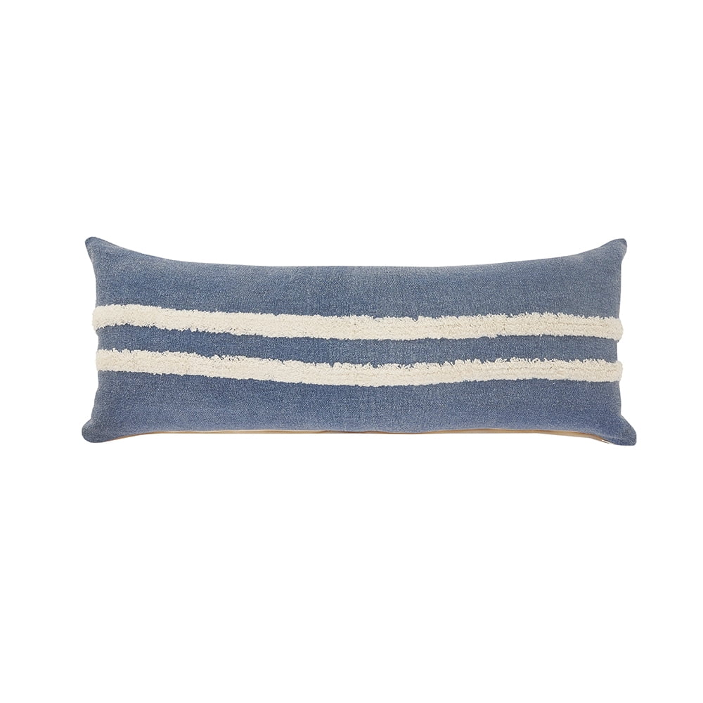 Ox Bay Sariyah Dusty Blue/White Shag Striped Over-tufted Cotton Adult Decorative Lumbar Pillow Cover