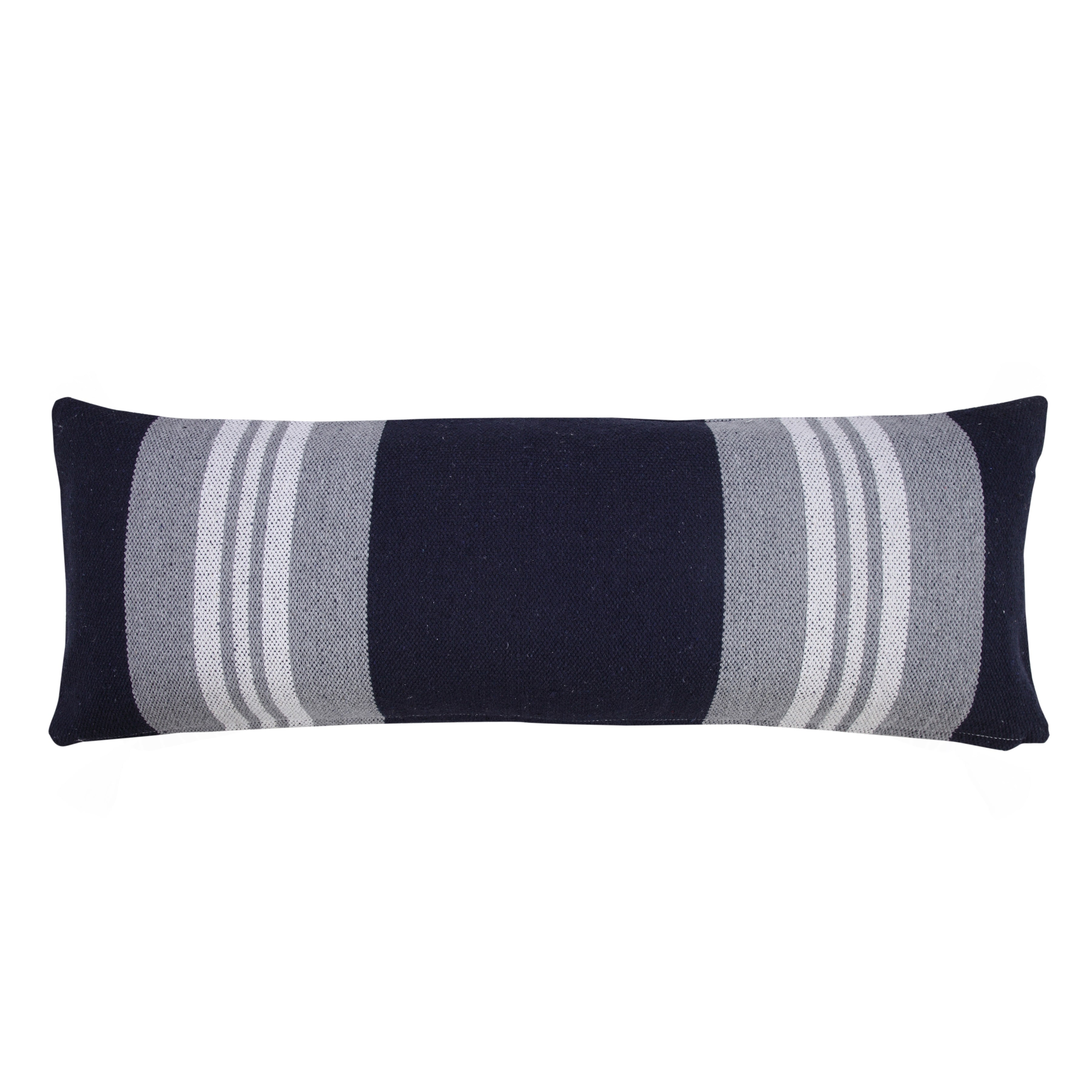 Blue and Gray Striped Cotton Lumbar Throw Pillow