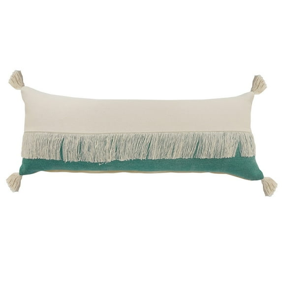 Ox Bay 14" x 36" Green/ White Color Block Organic Cotton Pillow Cover