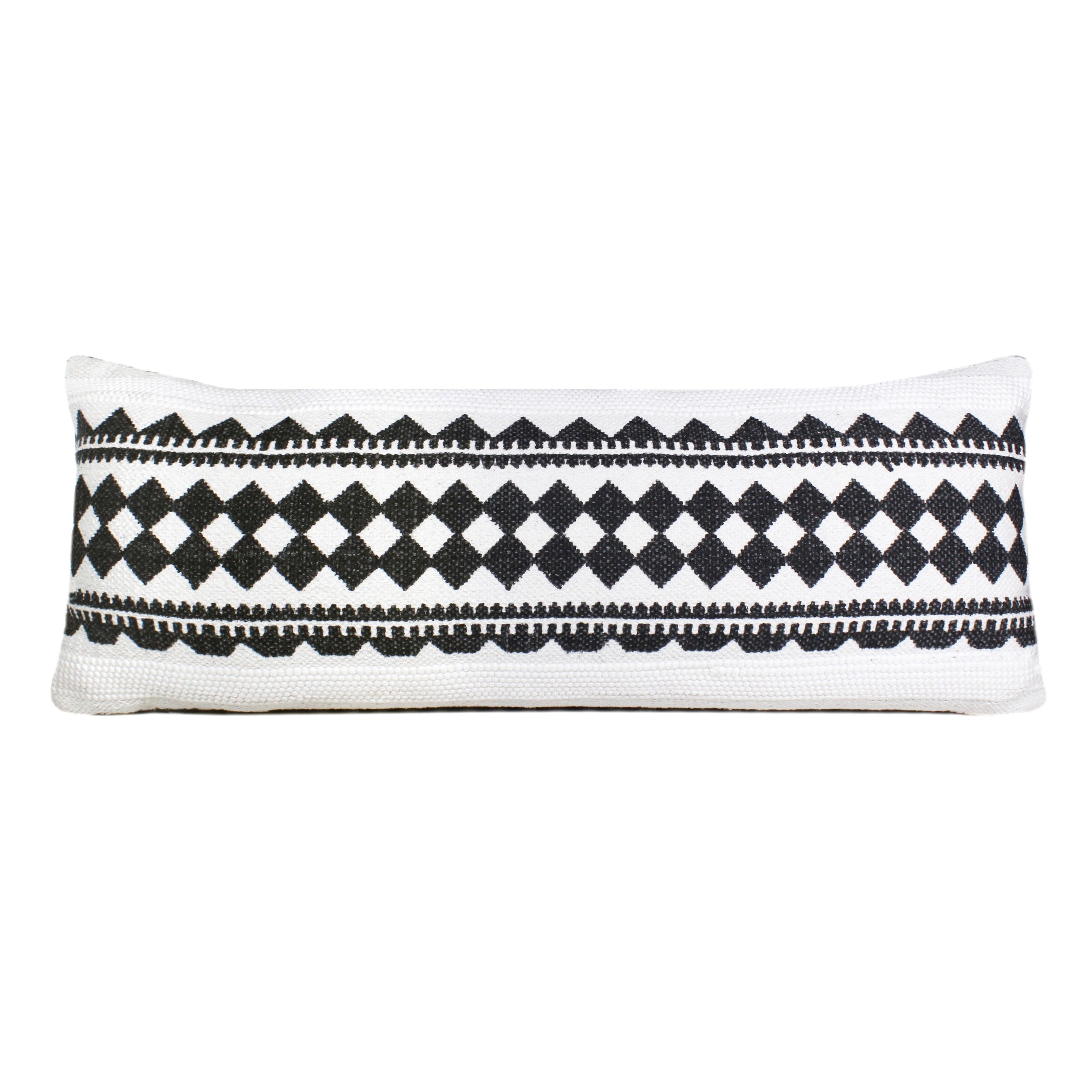 Hand-Woven Black and White Geometric Cotton Blend Pillow Cover