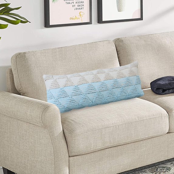 Laddha Home Designs Handwoven Two Tone Jacquard Cotton Lumbar Pillow Cover - 36" - Blue and White