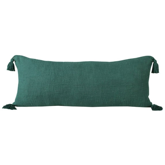 LR Home Ox Bay Hand-Woven Green Solid All-Natural Cotton Pillow Cover
