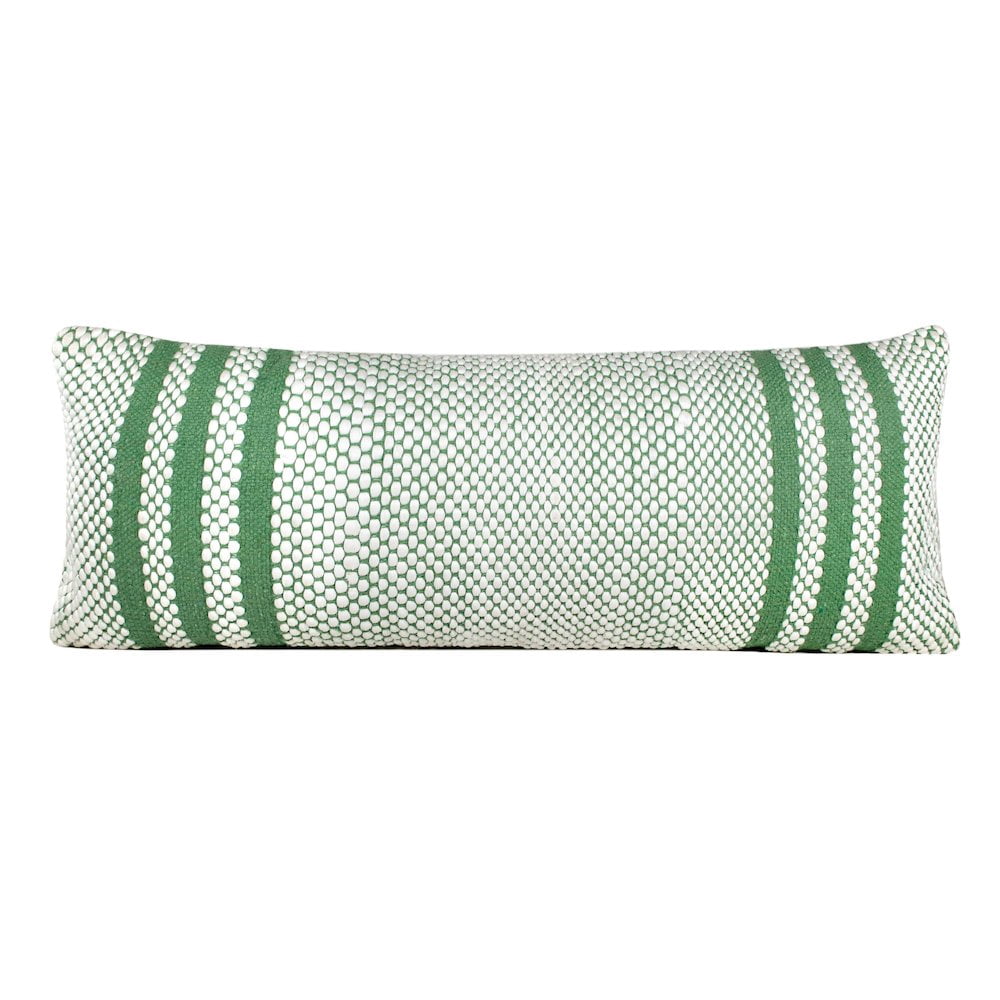 LR Home Ox Bay Hand-Woven Green/White Stripe Cotton Blend Pillow Cover