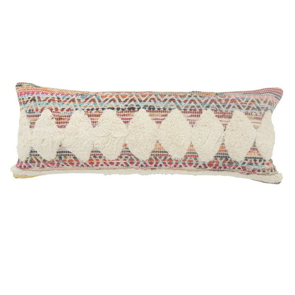 Ox Bay 14" x 36" Hand-Woven Multicolored/ Cream Diamond Organic Cotton Pillow Cover