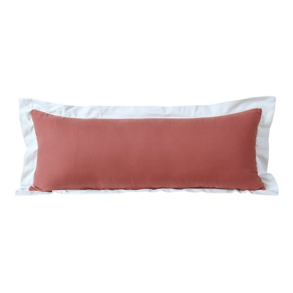 LR Home Ox Bay Hand-Woven Pink/White Bordered All-Natural Cotton Pillow Cover