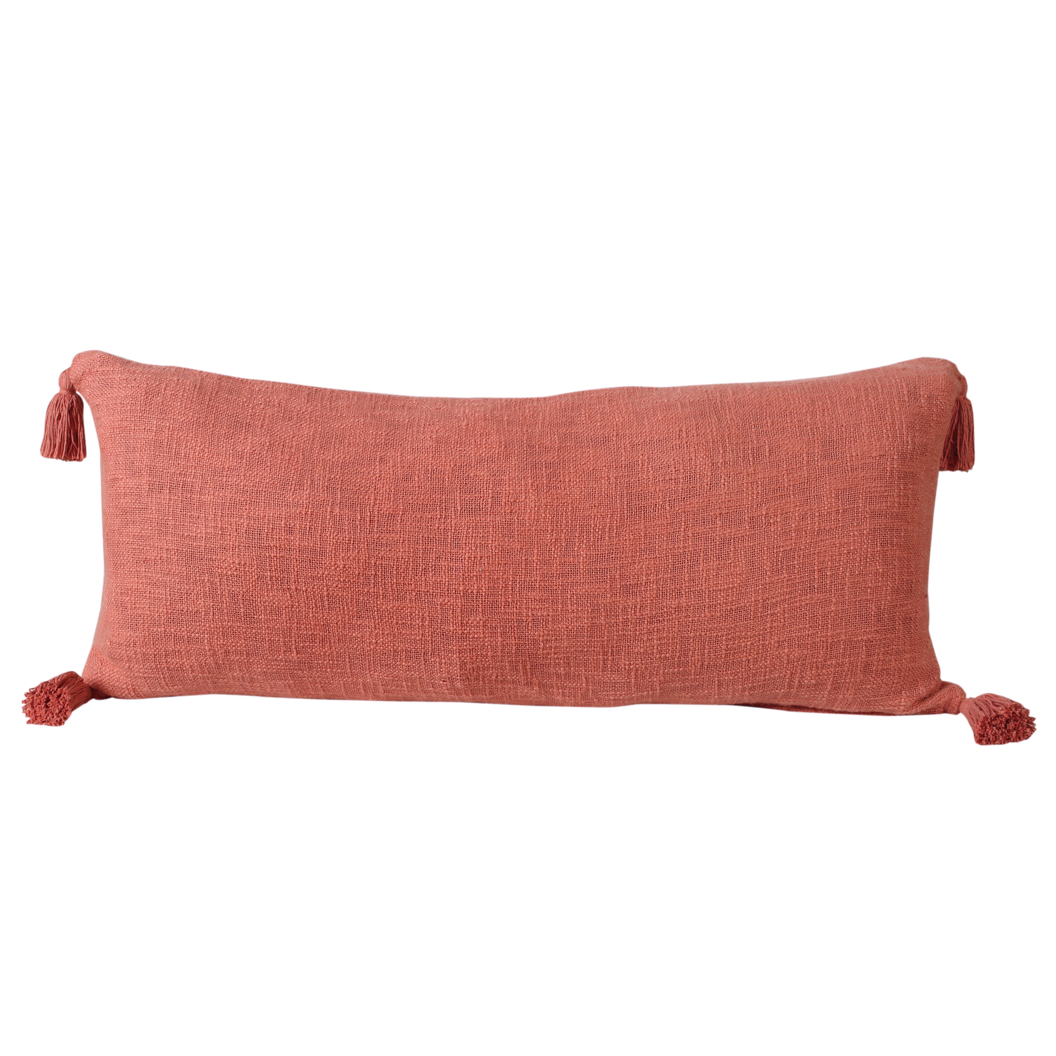 Ox Bay 14" x 36" Hand-Woven Red/ Orange Solid Organic Cotton Pillow Cover
