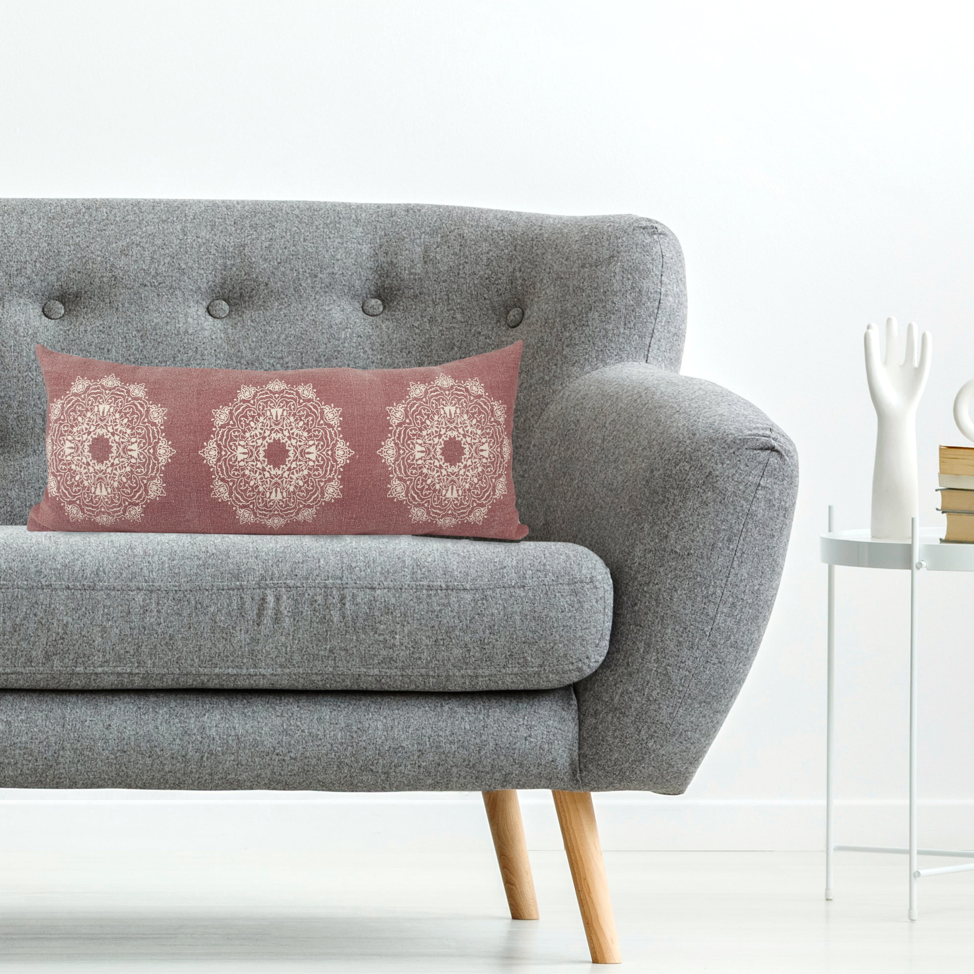 Red and White Organic Cotton Mandala Lumbar Pillow Cover