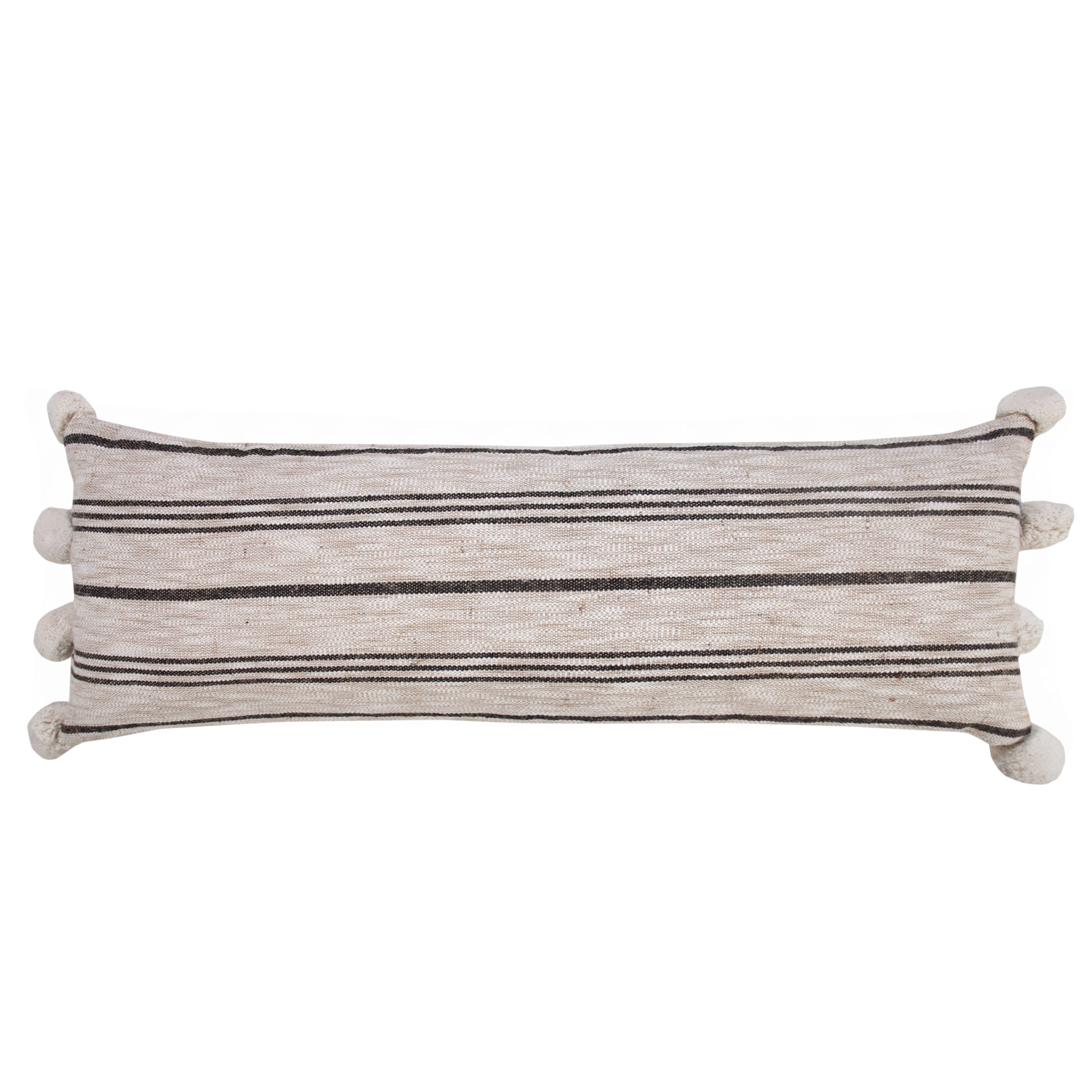 Ox Bay 14" x 36" Hand-Woven Tan/ Black Stripe Jute Cotton Blend Pillow Cover