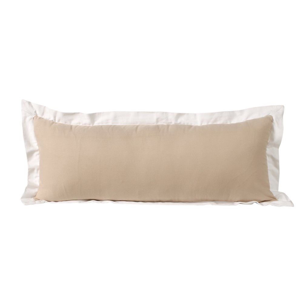 LR Home Ox Bay Hand-Woven Tan/White Bordered All-Natural Cotton Pillow Cover