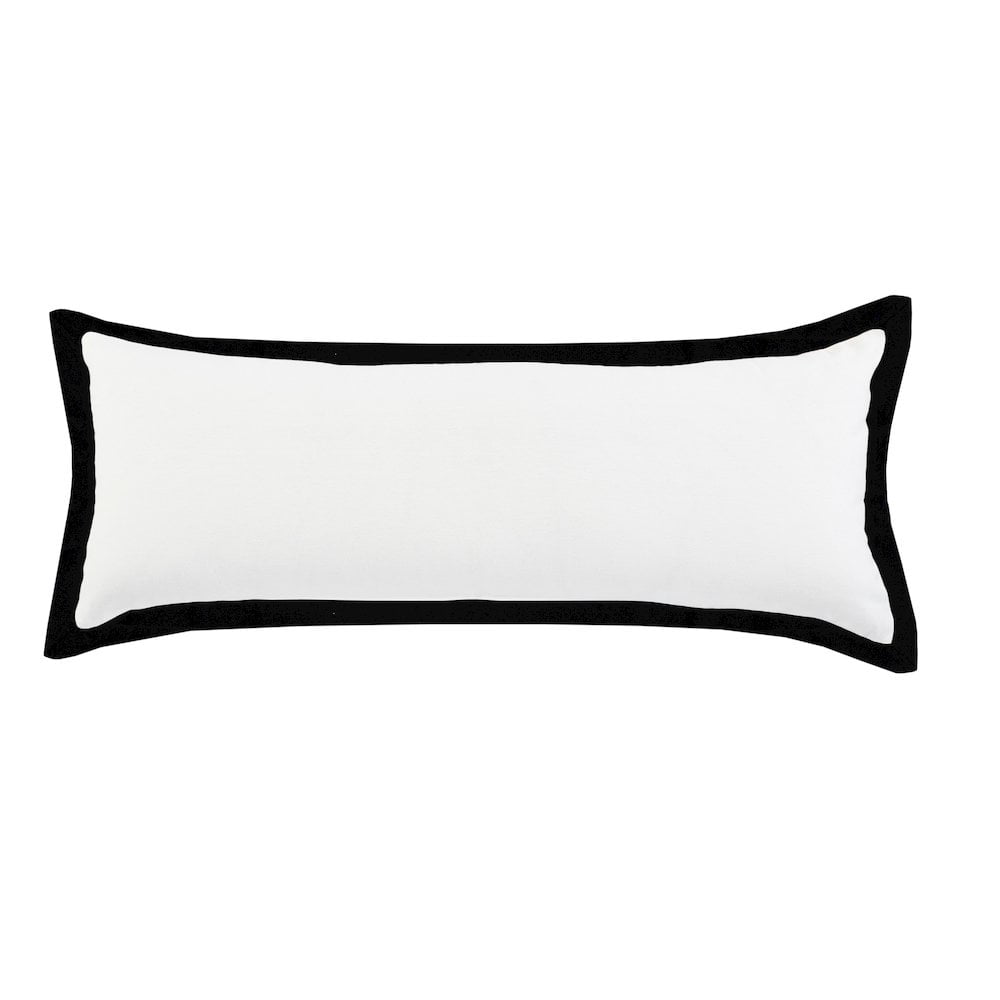 LR Home Ox Bay Hand-Woven White/Black Bordered All-Natural Cotton Pillow Cover